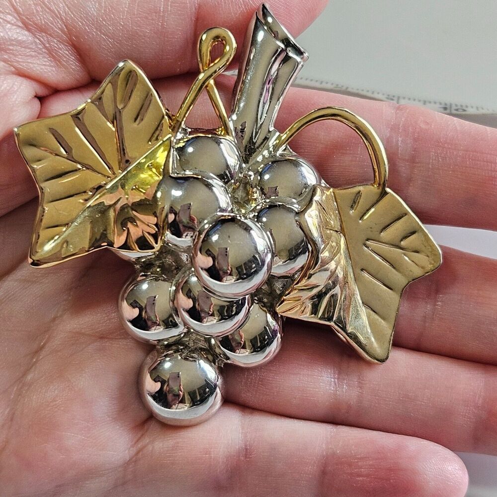 **Sale** MJ silver and gold tone grape cluster brooch
